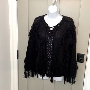 Hiche black cotton fringe sweater.